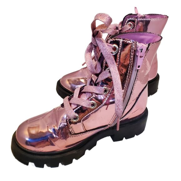 Self Esteem Girls Shiny Pink Combat Boots - Size 12M - Like New - Picture 1 of 3